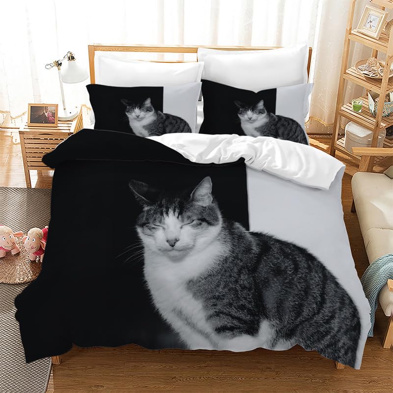Amazon｜掛け布団カバー シングル黒、白 猫 寝具 カバーセット ダブル  