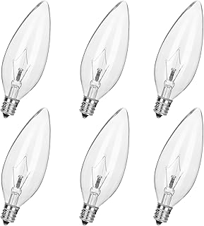 6 Pack E12 Base 40W 120V B10 CTC Incandescent Clear Dimmable Light Bulbs,Transparent Candle Light Bulbs for Chandeliers, C...