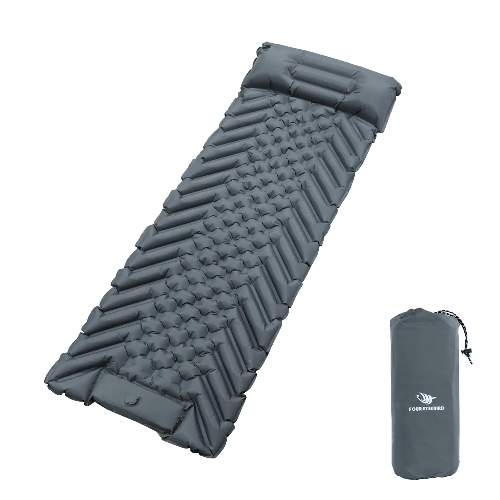 Colchoneta de dormir para acampar, ultraligera inflable con almohada, bomba de pie integrada para viajes, tienda de campaña, senderismo, mochileros (gris)