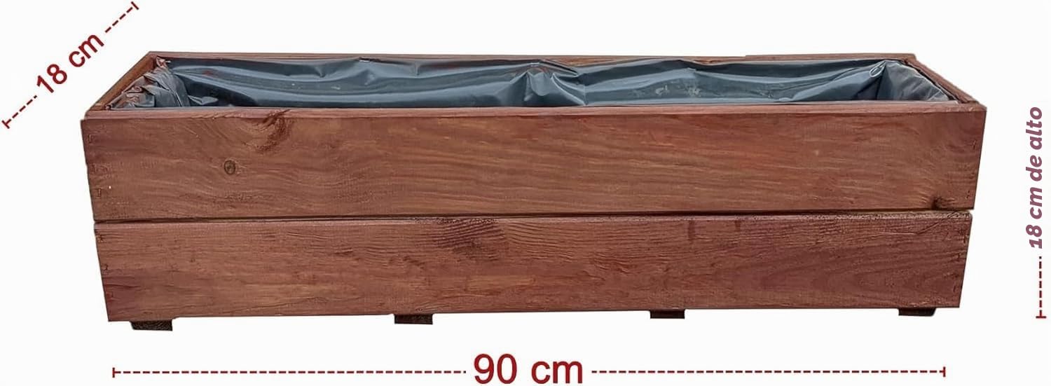 Jardinera de Madera 90 cm – Macetero de Abeto Impregnado con Revestimiento y Drenaje – Jardinera para Balcón Terraza y Jardín – Montada, D27 (Nogal, 90 cm)