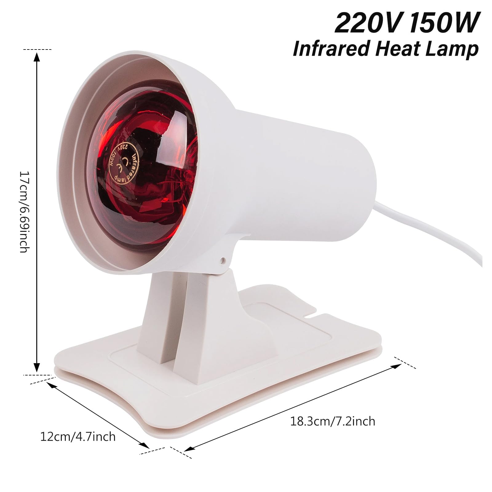 GOMETY Lampe infrarouge 150 W - Lumière infrarouge - 150 W - Avec minuterie et température réglable - Angle réglable - Pour fatigue musculaire relaxante - Utilisation à la maison