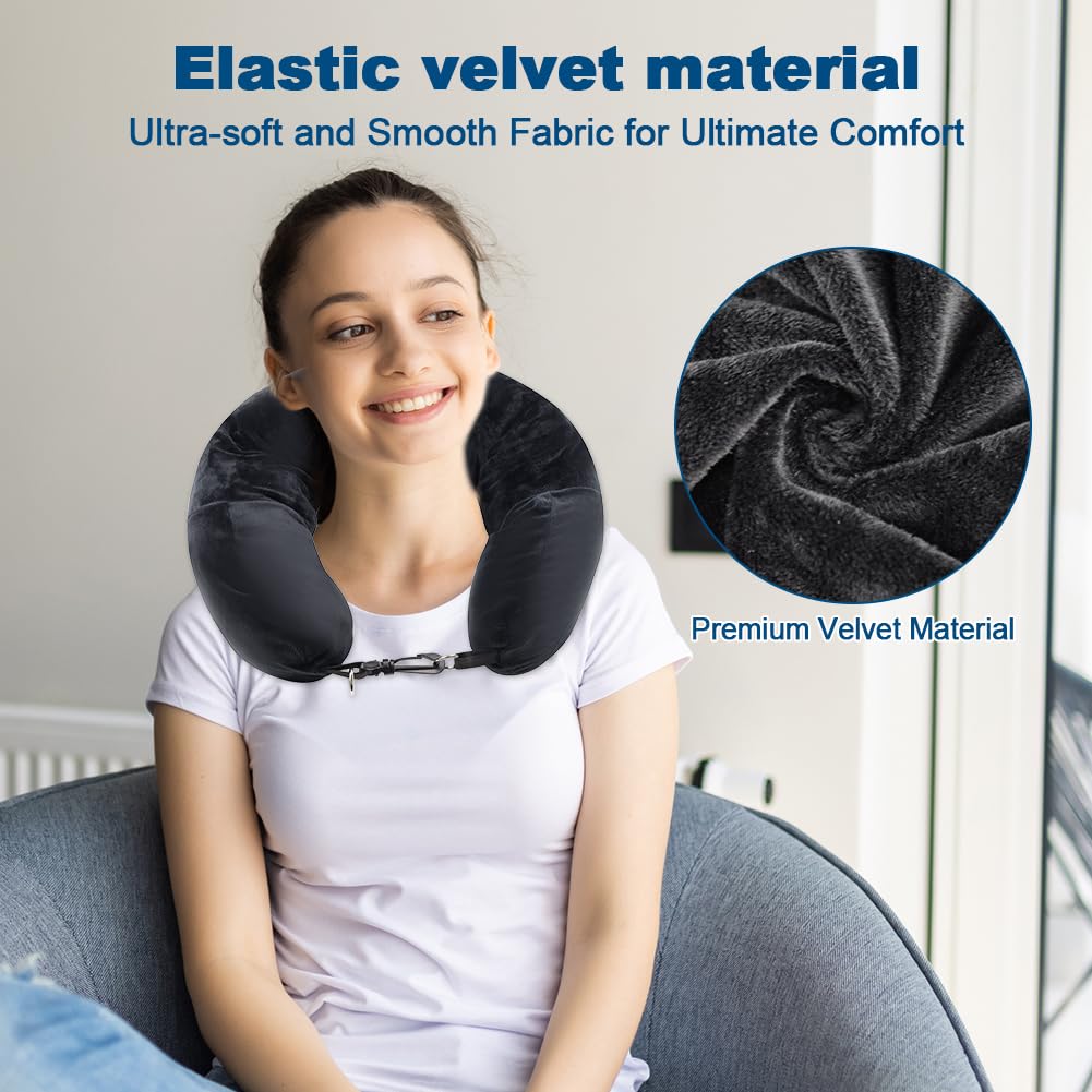 Abnaok Travel Neck Pillow Stuffable with Clothes, Stuffable Neck Pillow for Travel, Fillable Travel Pillow Storage Bag, Soft Velvet Neck Pillow Case Cover, Packable for Airplane Travel Essentials 2