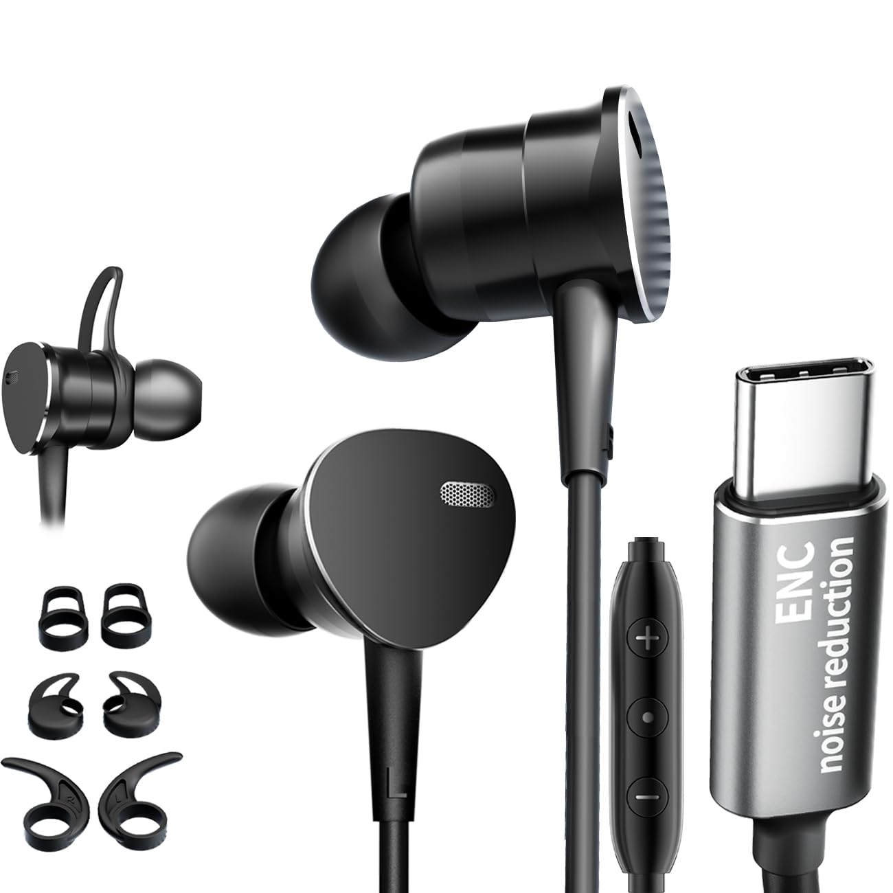 Cuffie intrauricolari multiuso con cavo, bassi profondi, cancellazione del rumore, chiamate chiare, modalità sport, auricolari cablati con microfono riduzione del rumore, compatibili con iPhone 17, 16