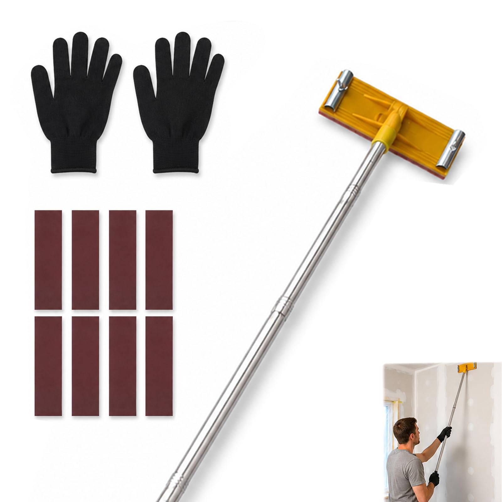 Pole Sander for Drywall, Dry Wall Sander with Extension Pole & 8 Sandpaper