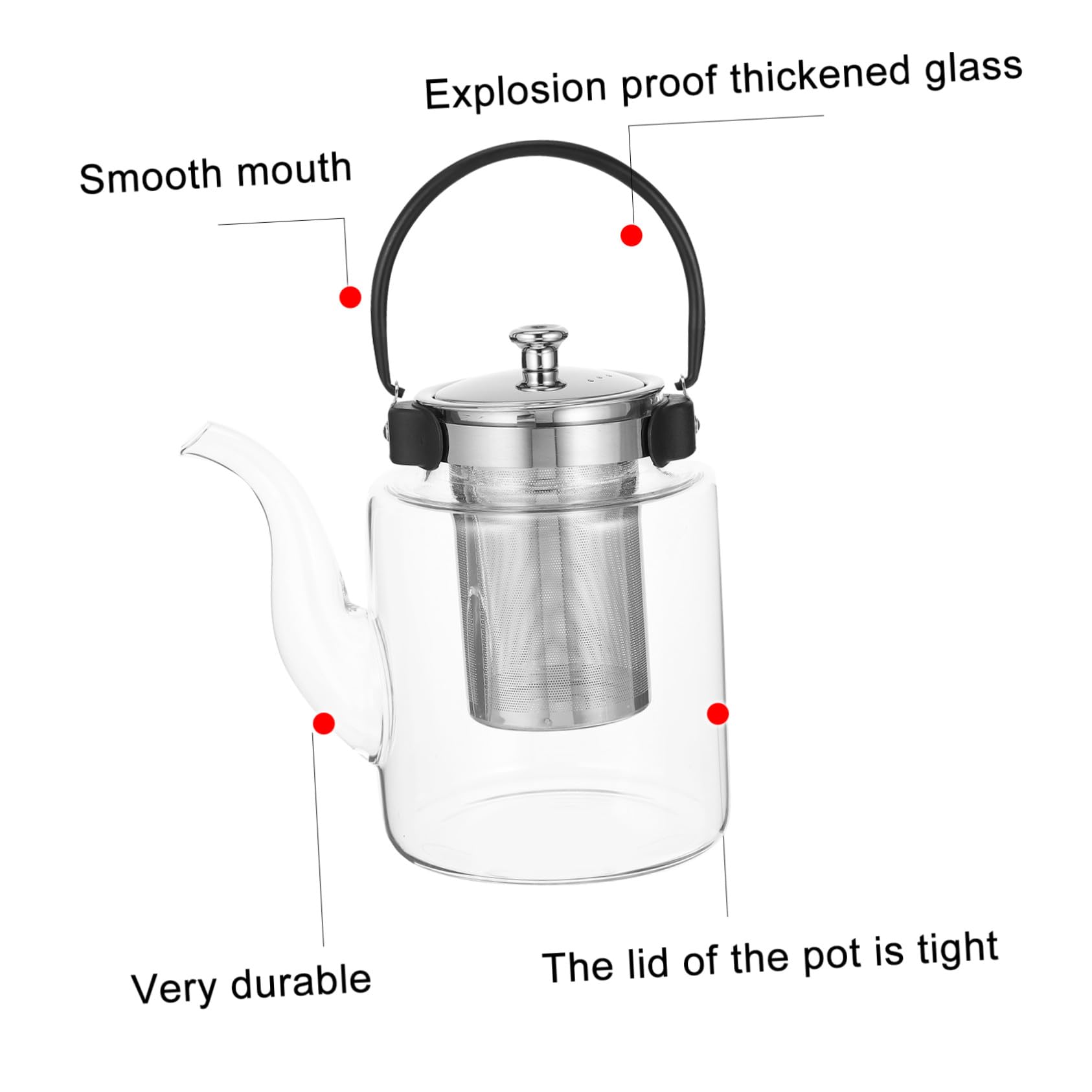 Mobestech Transparente Teekanne aus Glas mit Siebeinsatz Glas Wasserkocher für Tee Filterteekanne für Zuhause und Büro