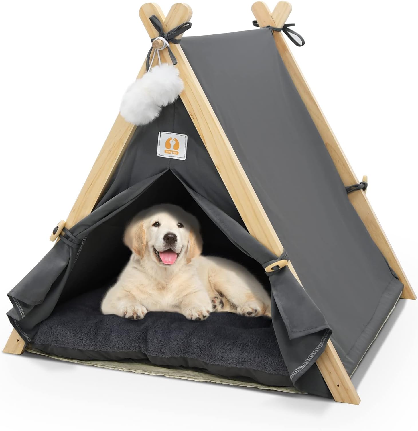 TIPI tent Huisdier Pet teepee Honden Katten Bed Afneembaar Wasbaar Met Matras (L:60X60X70CM,Beige