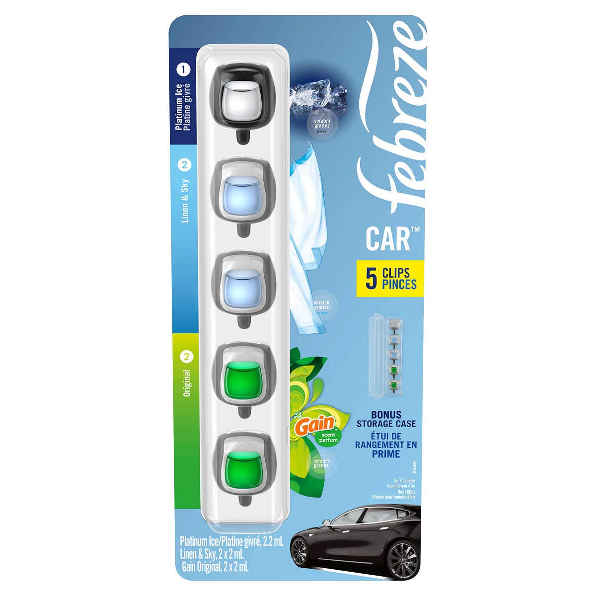 FebrezeCar Air Freshener 5 Count Platinum, Linen & Sky, Gain Original Vent Clips