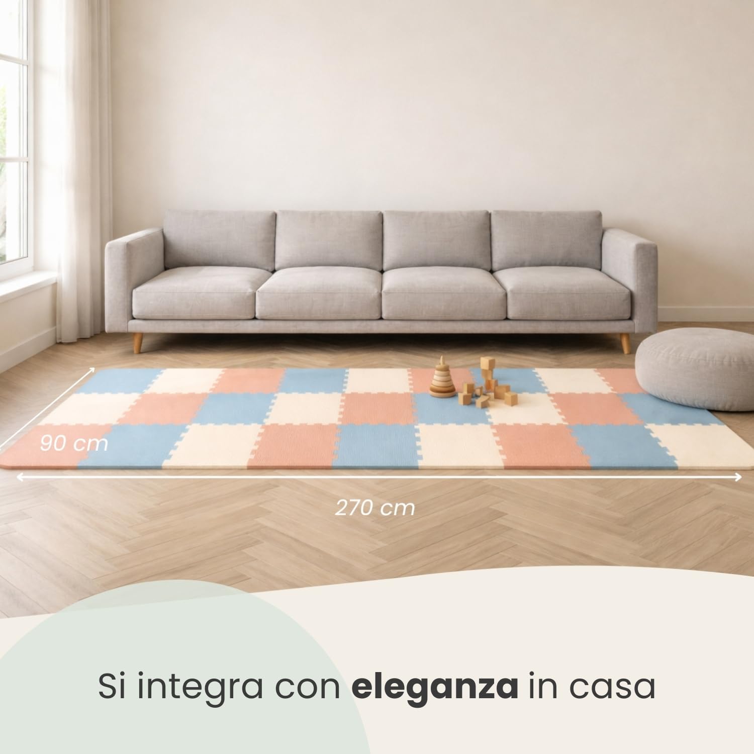 LittleTom 27 Pezzi Tappeto Puzzle per Bambini - Certificato TÜV - Piastrelle EVA con Bordi 30x30 cm - Pavimento Morbido e Antiscivolo - Superficie Puzzle Protettiva per la Cameretta e Gioco a Terra
