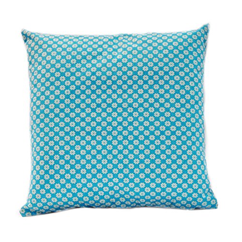 Blue and White flowers geometric pattern Cotton Linen Home Sofa Decor Cushion Cover Pillow Case Square 18x18 Inch 45x45cm-42991
