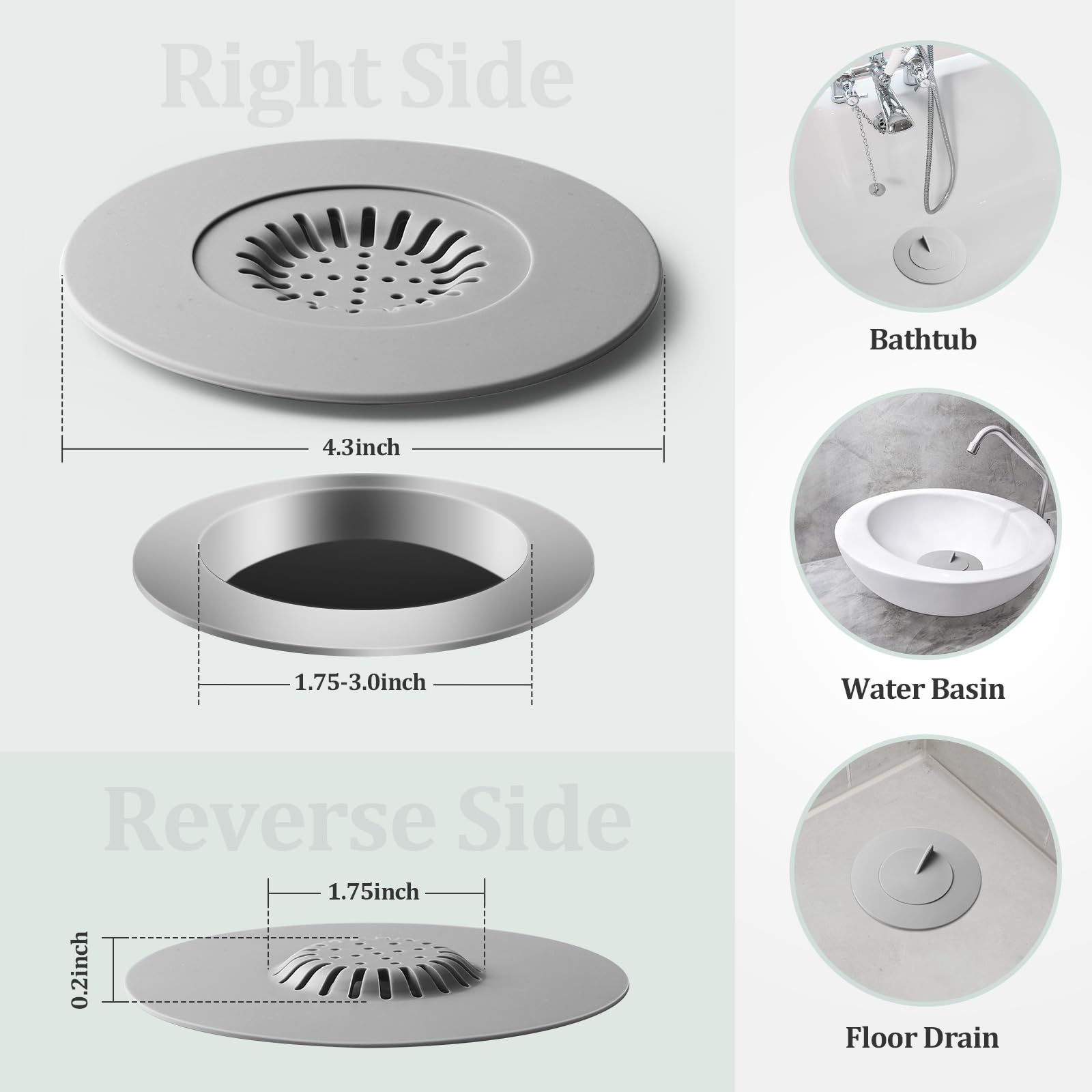 Bathtub Stopper & Drain Hair Catcher 2-in-1 – 4-Pack Silicone Strainer Covers Fit 1.75-3.0 Inch Drain Holes For Sink, Tub, And Laundry
