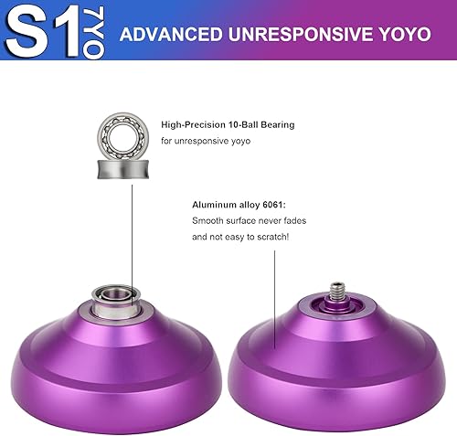 Miniatura 2 de 7YO Yoyo profesional sin respuesta Yoyo S1, aleación y POM Yoyo para principiantes, Yoyo truco de metal duradero para usar con rodamiento KK + 10