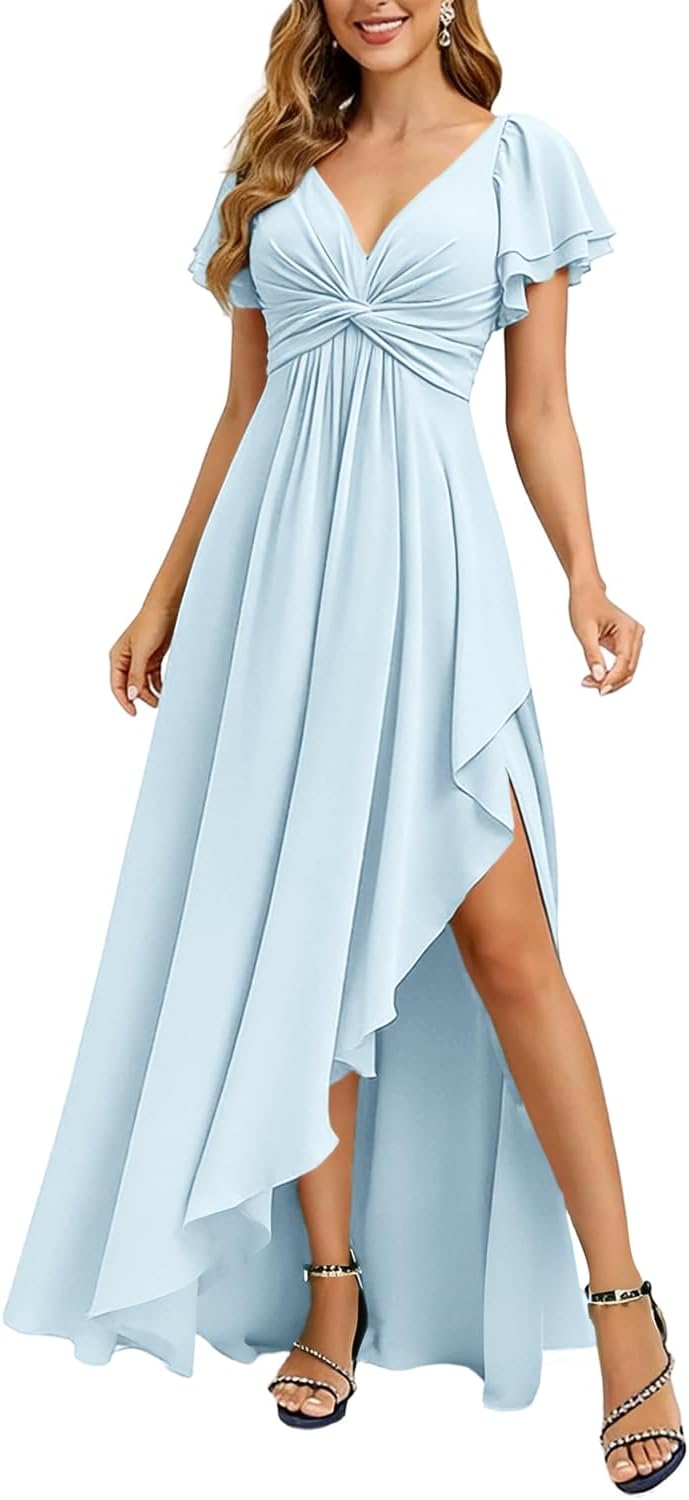 Bridesmaid Prom Chiffon Mermaid Ruffle Tulle Dress for Women Formal Strapless Dresses with Slit