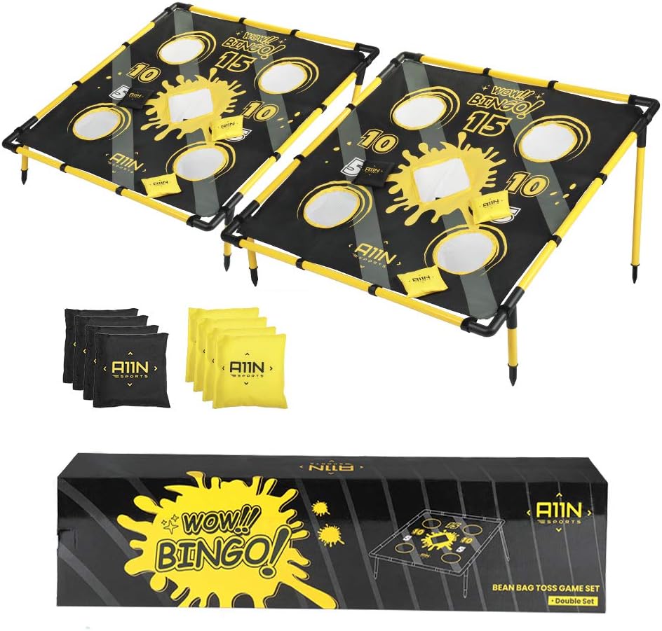 A11N Portable 2 in 1 Cornhole Game Set for Bean Bag Toss & Golf Cornhole Chipping Game - with 8 Bean Bags & Carrying Bag