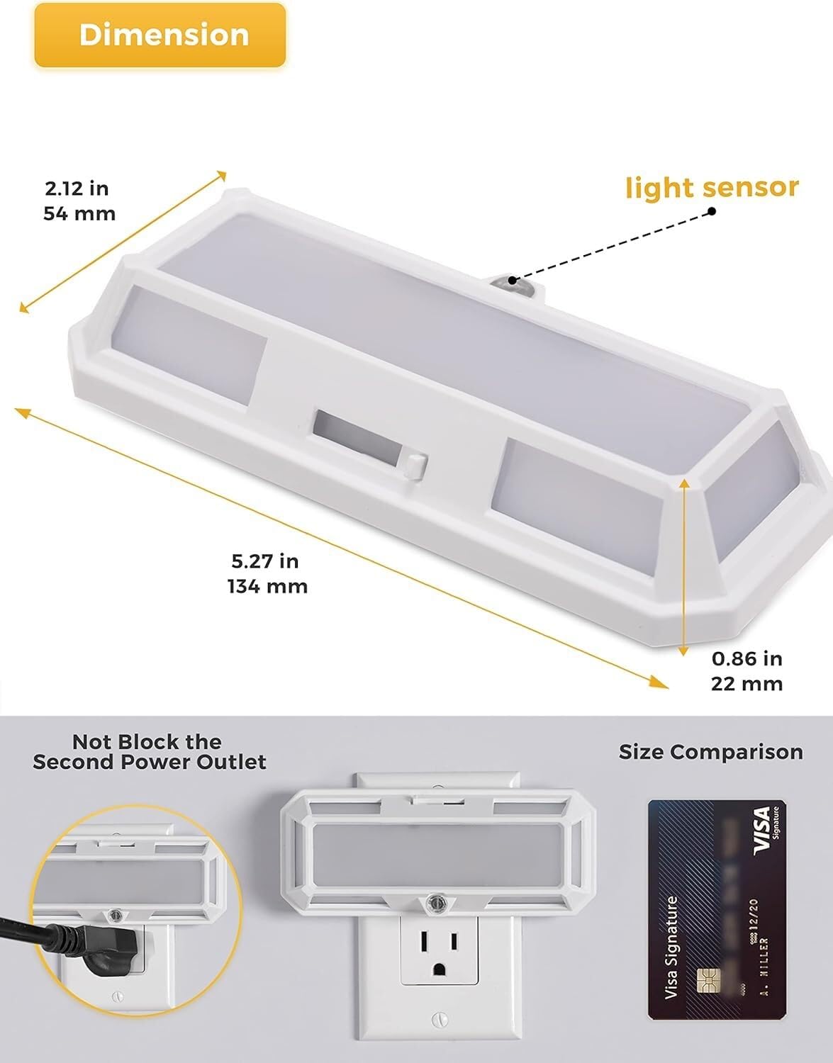 Helles LED-Nachtlicht zur Wandmontage, 0–250 lm, Dämmerungssensor, dimmbar (2 W), warmweißes Licht (3000 K) for Badezimmer, Flur, Schlafzimmer, Treppenhaus und mehr.
