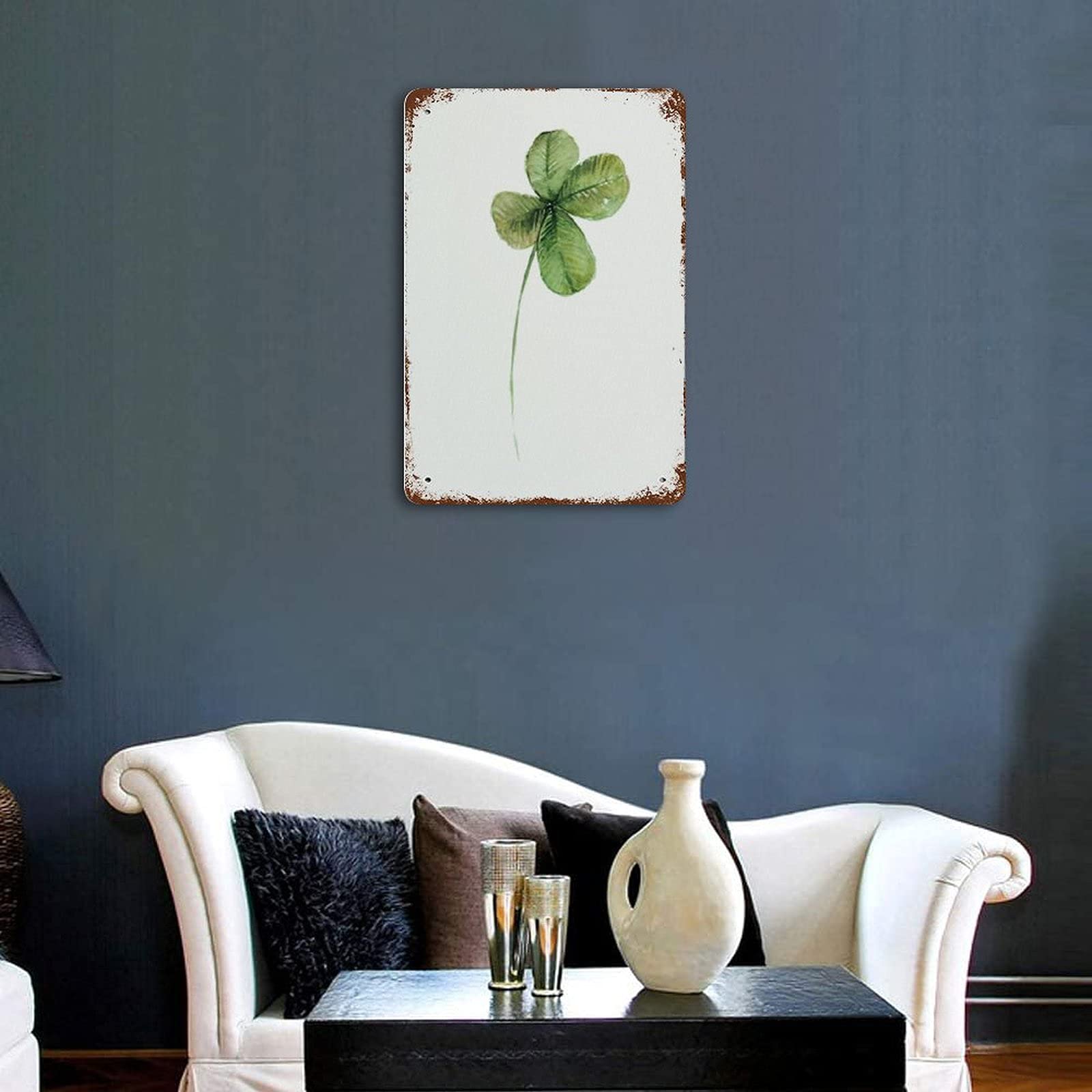 Plaque En Métal Vintage En Forme De Trèfle à Quatre Feuilles - Décoration Artistique Porte-bonheur - Vert Nature Sauvage - Aquarelle - Plaque En Métal