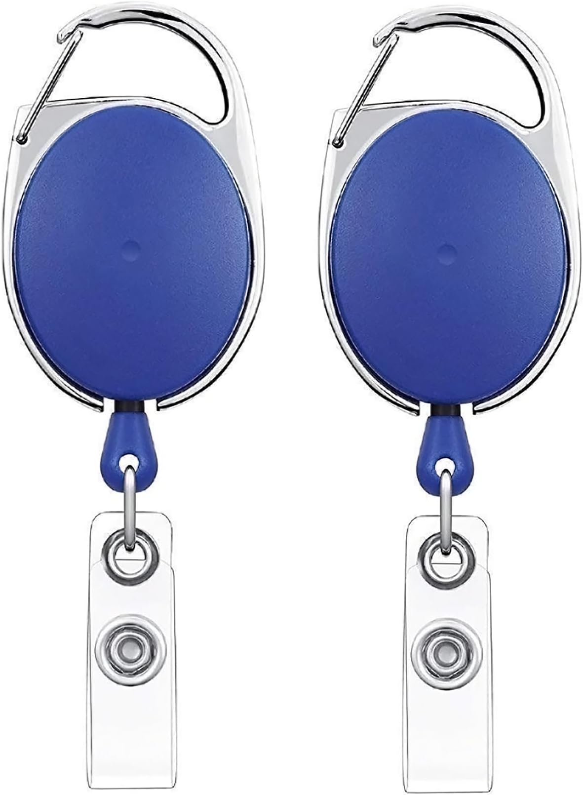 GLUN® Oval Round Reel ID Card Holder, ID Badge Reel Clip On Card Holders (2 Units, Blue)