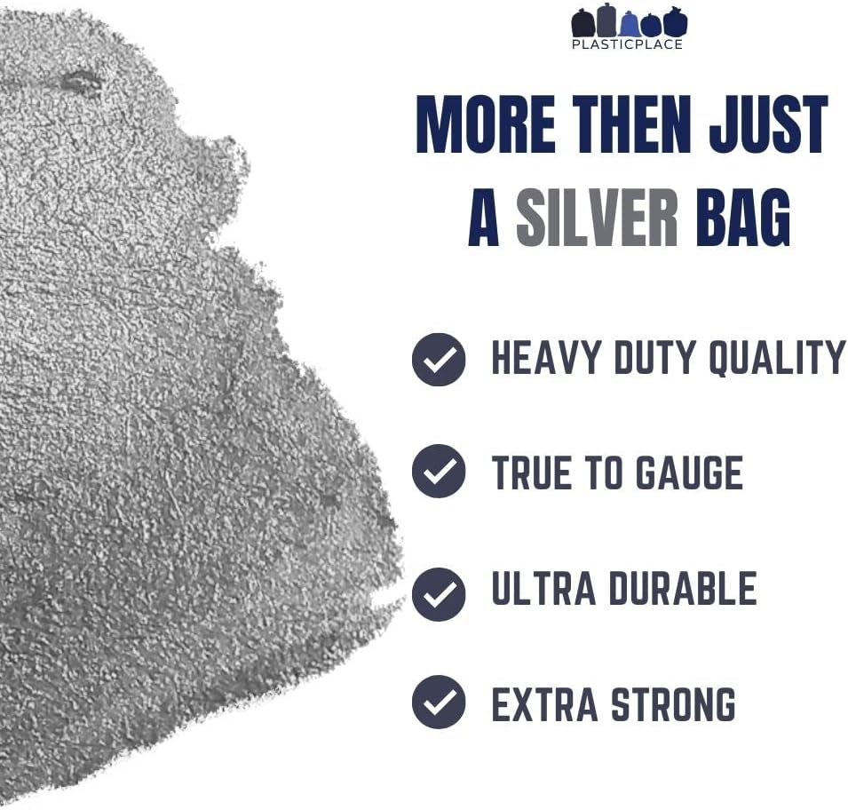 Plasticplace 32-33 Gallon Trash Bags │ 1.5 Mil │ Silver Garbage Can Liners │ 33’” x 39” (100 Count)