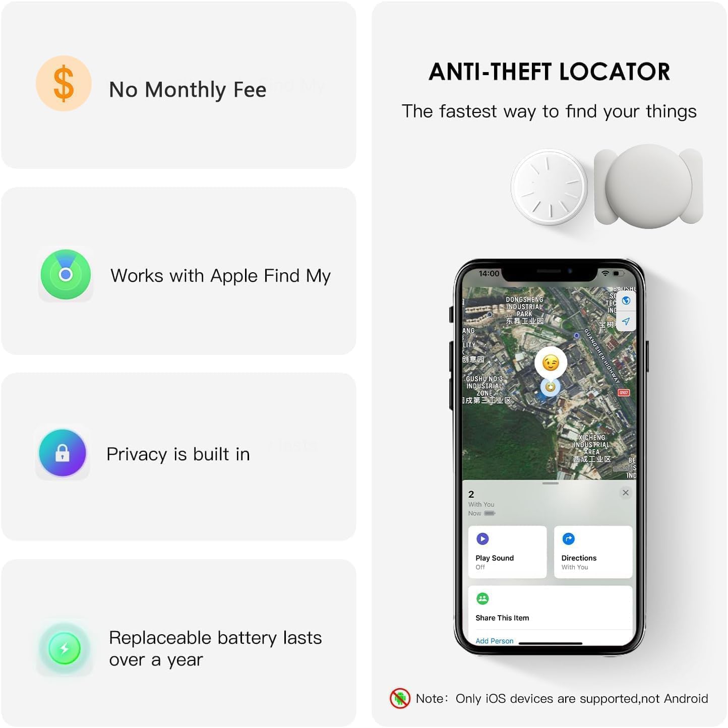 Car Tracker No Subscription,Magnetic GPS Tracker for Vehicles,Car Tracker Hidden Device with Magnetic Waterproof Case,Car Locator Work with Apple Find My App (iOS Only) - White,1PCS