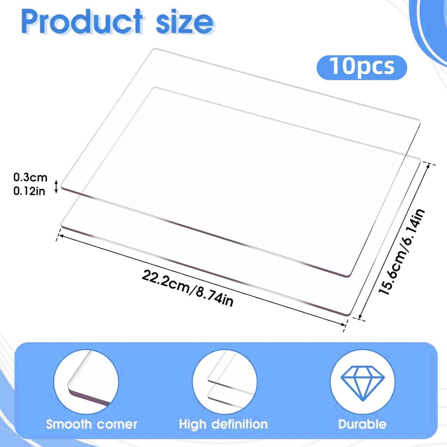 10 Packs Standard Cutting Pads Clear Acrylic Die Cutting Plates, Die Cutting Plates for Small Die-Cutting Machines, Standard Cutting Pads for Die Cutting Machine(8.7x6.1inches)