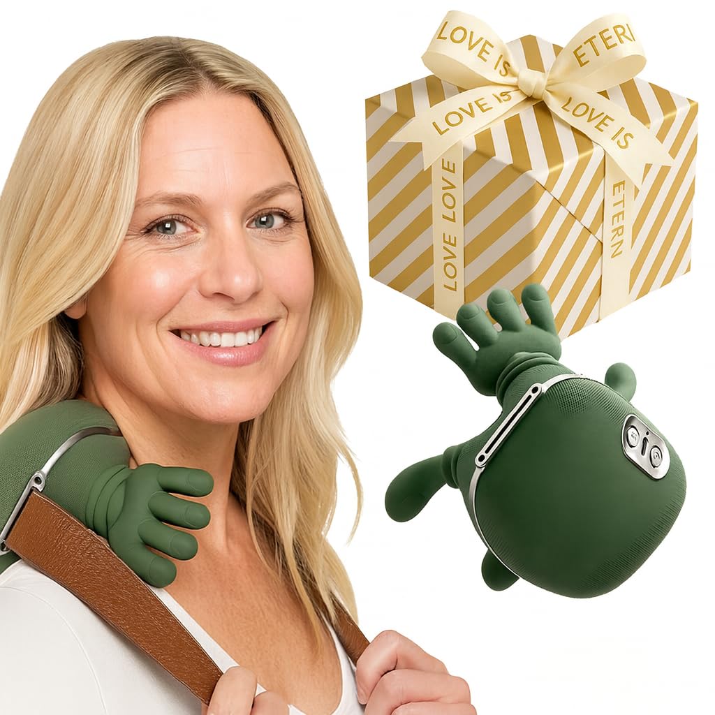 Masajeador de cuello y hombros con calor, embalaje de regalo, recargable por USB inalámbrico, 3 intensidades de masaje y 2 niveles de calor, diseño ergonómico 4D para alivio de cuello, espalda y