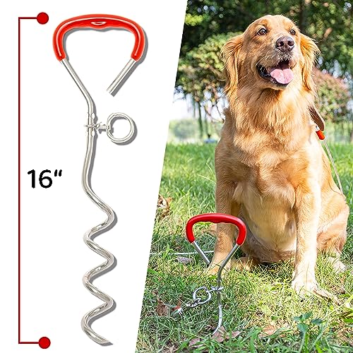 Dog Tie Out Cable and Stake – 30 FT Long Dog Cable Leash with Buffer Spring for Dogs Outside Yard Camping Travel Beach,etc. – Heavy Duty Anti Rust Stake for Small Medium Large Dogs Dog Tie Out Cable and Stake – 30 FT Long Dog Cable Leash with Buffer Spring for Dogs Outside Yard Camping Travel Beach,etc. – Heavy Duty Anti Rust Stake for Small Medium Large Dogs