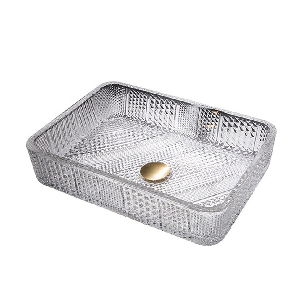 Teesong Sink Only Bathroom Sink Countertop Bathroom Vessel Sink Glass Art Basin Hotel Washbasin Square Transparent Vanity Counter Basin