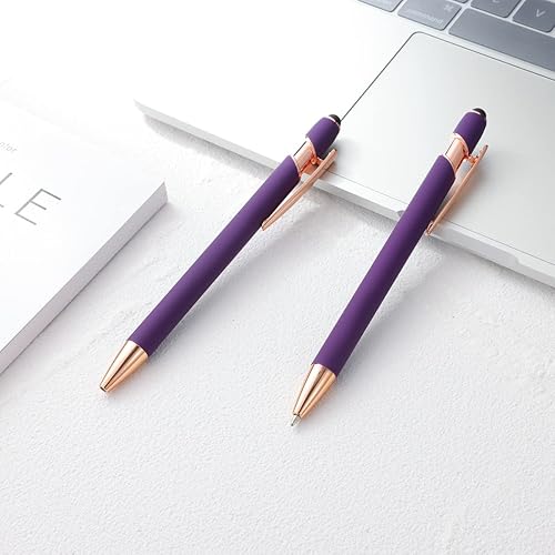 Miniatura 8 de 12 bolígrafos 2 en 1 con punta de lápiz capacitivo, 0.039 in, tinta negra, metal, lápiz capacitivo para pantallas táctiles (oro rosa y morado)