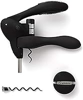 Rabbit W6004N Original Lever Corkscrew Wine Opener - Black Finish, Foil Cutter & Extra Spiral for Effortless Cork Removal