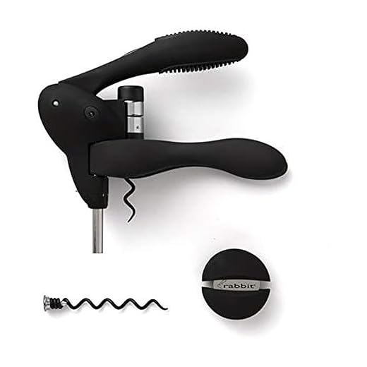 Rabbit W6004N Original Lever Corkscrew Wine Opener with Foil Cutter and Extra Spiral, Black Finish, Smooth Lever Action for Effortless Cork Removal