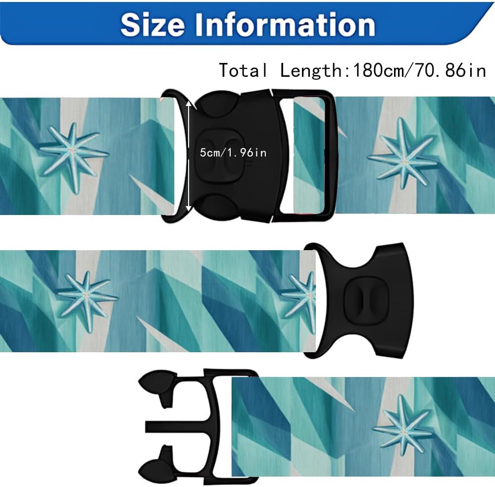 2 Pack Luggage Straps for Suitcases, Adjustable Travel Belt with Buckle, 2" Wide Heavy Duty Suitcase Straps for Summer Vacation, Ice Crystal Starburst Pattern, Travel Essentials, Teal/Blue image 4
