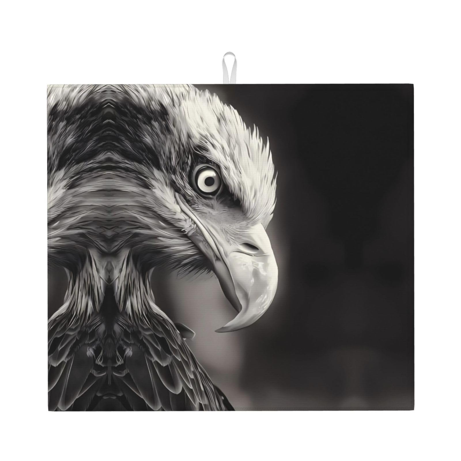 HJFCZH Eagle black and white Prints Kitchen Drying Mat – Absorbent Microfiber Throw for Dishes, Non-Slip Counter Cover, Quick-Drying Layer with Fade-Resistant Print