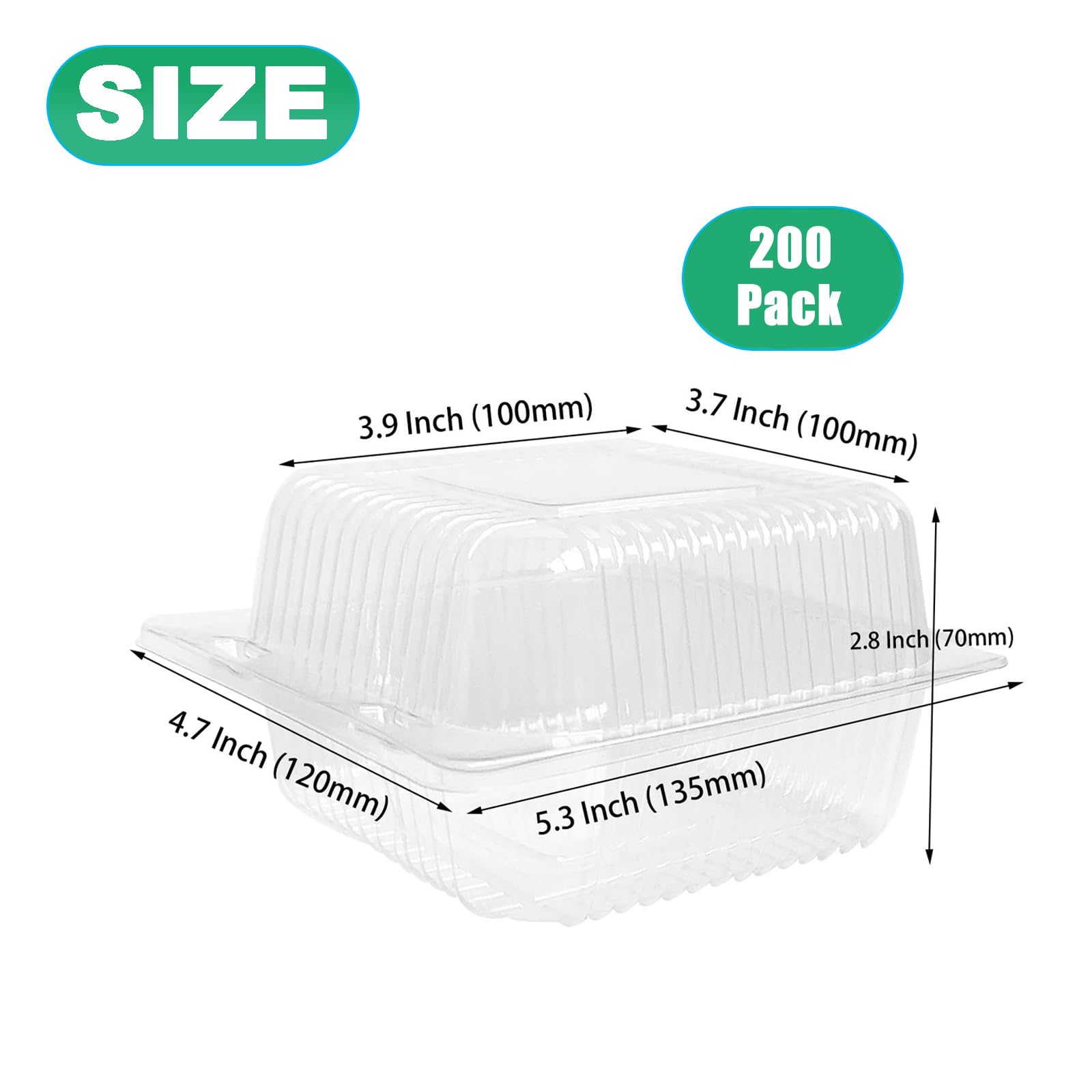 Hniuyun Confezione da 200 scatole quadrate in plastica trasparente con coperchio, impilabili, per cheesecake, panini, dolcetti da forno