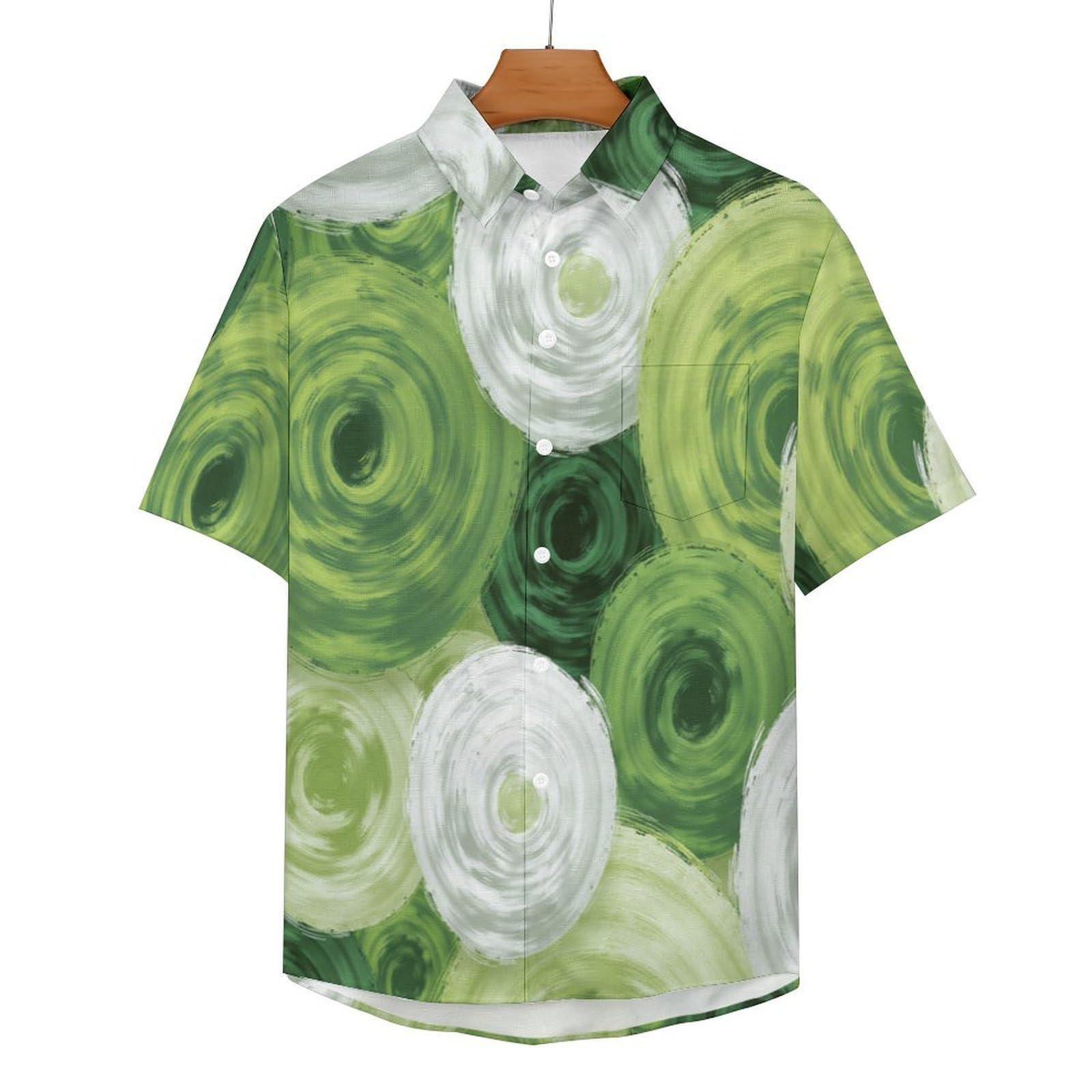 Camicia da Uomo Button Down con Stampa Cerchio Sovrapposto, Arte Moderna Camicia Hawaiana Casual a Maniche Corte Camicie da Spiaggia Camicie da Vacanza