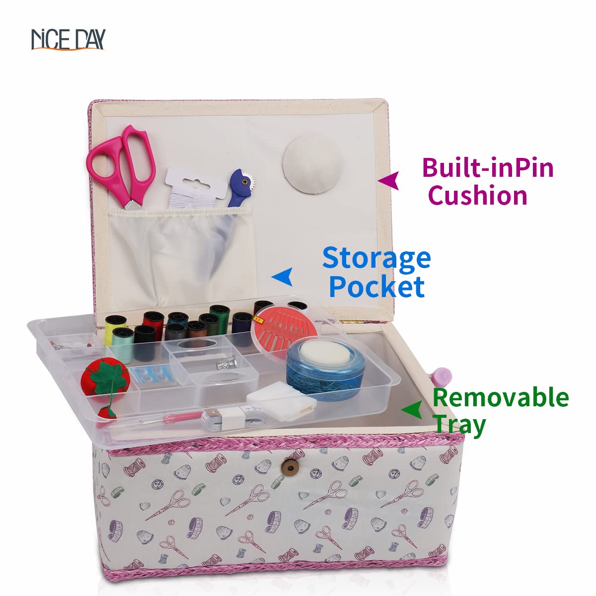 Cesto de costura con accesorios de kit de costura