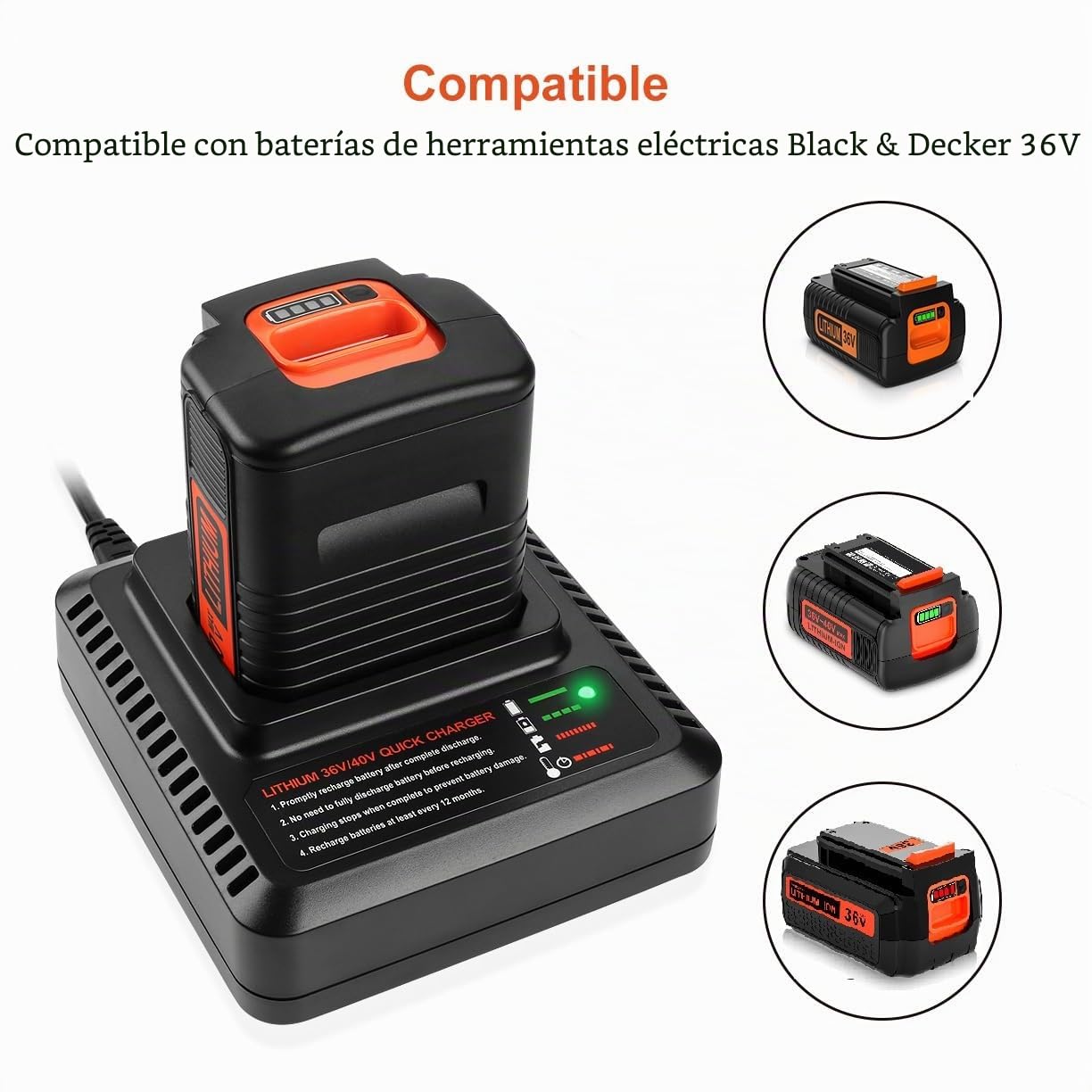 Energup 36V Cargador de Repuesto para Black + Decker 36V Cargador LCS36 LCS40 Compatible con Black Decker 36V/40V Batería BL20362 LBX2040 LBX36 LBXR36 LBXR2036