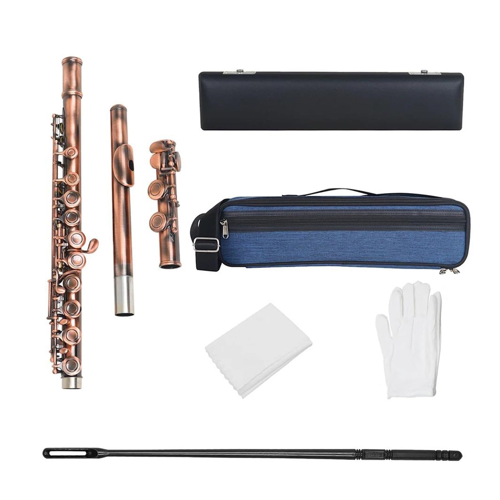 flet prosty 16-otworowy flet z zamkniętym otworem klucz C profesjonalny flet poprzeczny z pudełkiem rękawice do wycieraczek instrument fletowy (Color : Antique Copper)