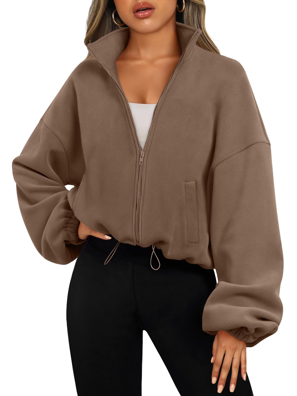 Womens Fleece Jackets Zip Up Oversized Sweatshirts Winter Clothes Long Sleeve Crop Sherpa Fall Outfits Fashion
