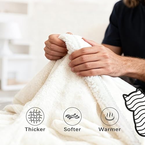 Miniatura 3 de Sleepwish Manta Sherpa de gato blanco y negro, con estampado de lunares, estrellas y patas, manta de forro polar para niños y niñas, manta de siesta