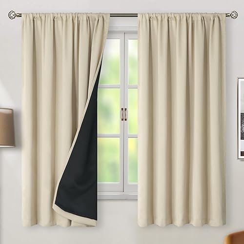 Miniatura 2 de BGment Cortinas opacas completas con forro de aislamiento térmico, 63 pulgadas de largo, bolsillo para barra y pestaña trasera, cortina de ventana