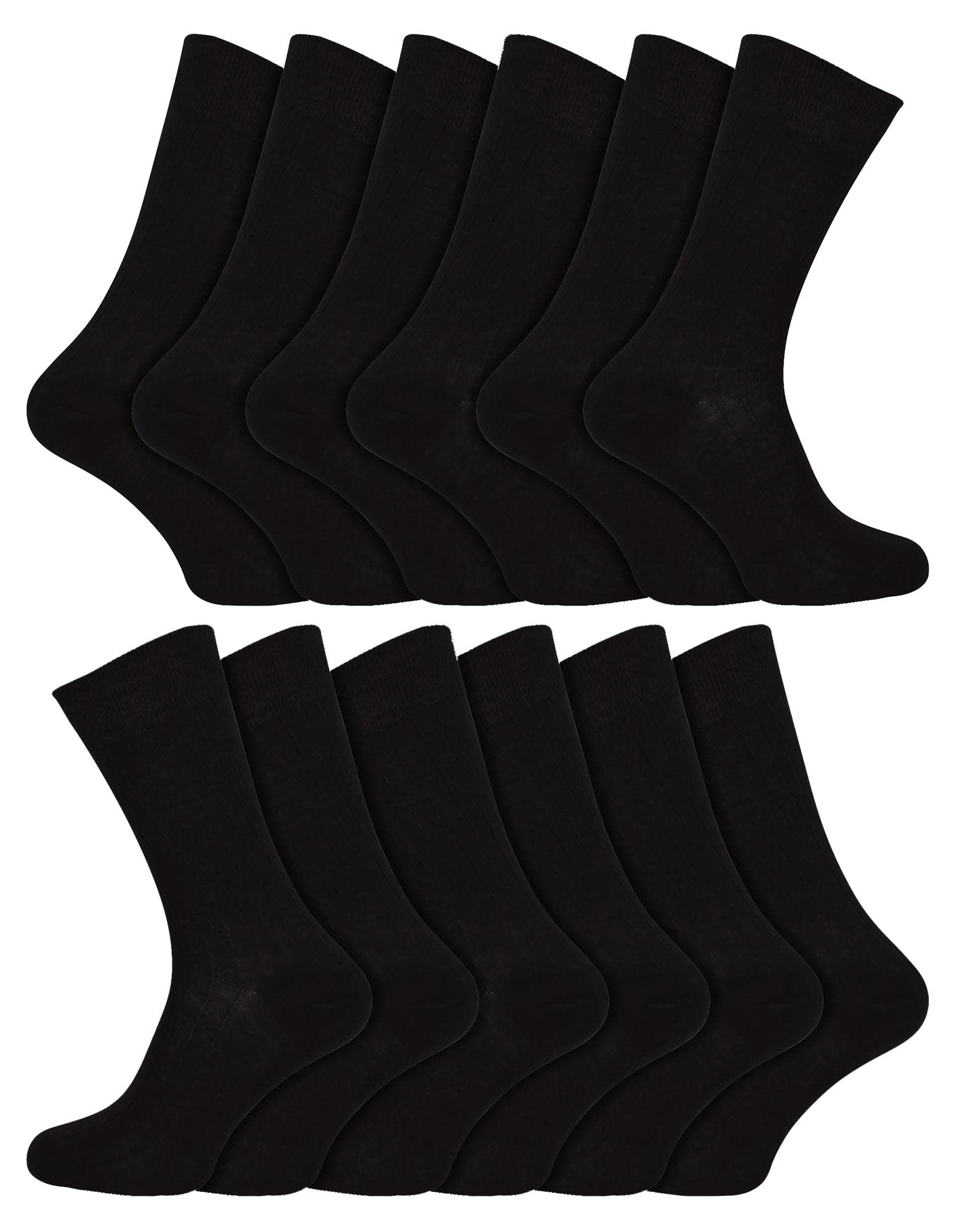 Sock Snob Unisex Black 12 Pair Multipack Mens 100% Egyptian Cotton Socks | | Luxury Ribbed Seamless Mid Calf Socks (6-8, ) Size 6-8