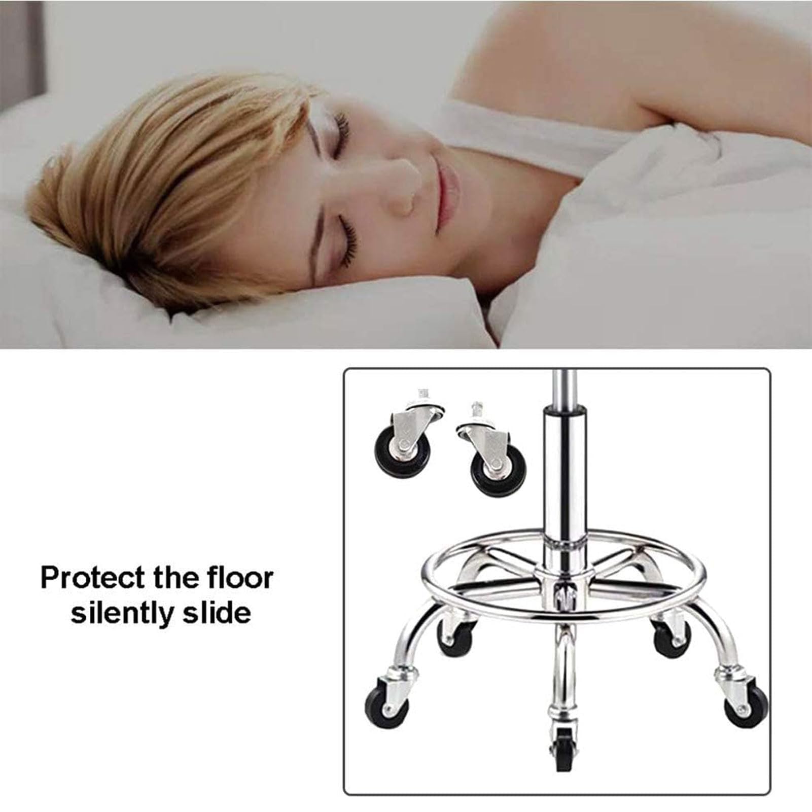 Sgabello girevole su ruote, sgabello da laboratorio regolabile in acciaio inox resistente con cuscino rotondo, struttura in acciaio inossidabile 304