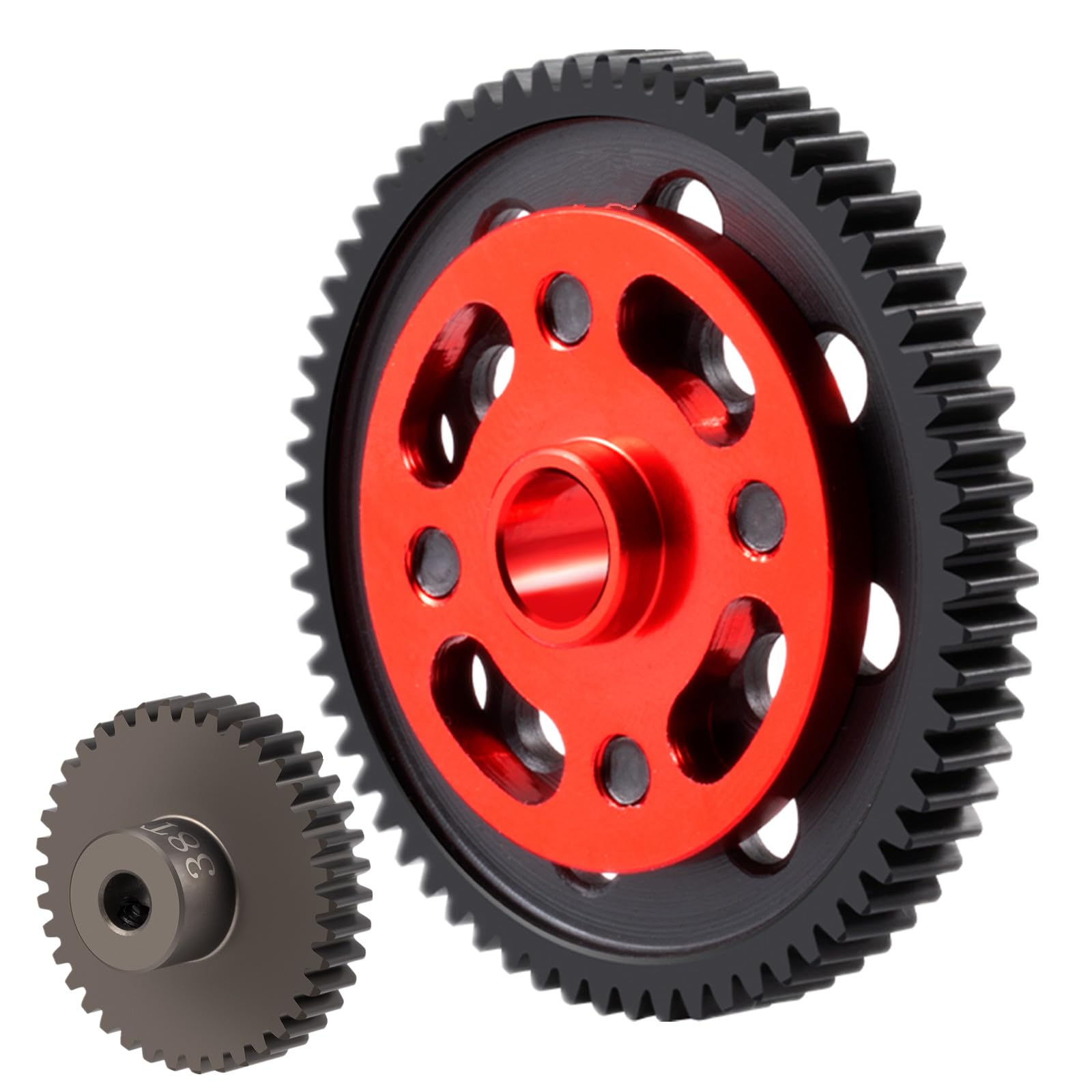 QUPA AM STORE 63T 64T 66T 71T Steel High Speed Spur Pinion Gear Set for Tamiya TT-02/TT-02D/TT-02R/TT02 TYPE-S/TT-02 SRX RC Cars Upgrade (66T-38T-Red)