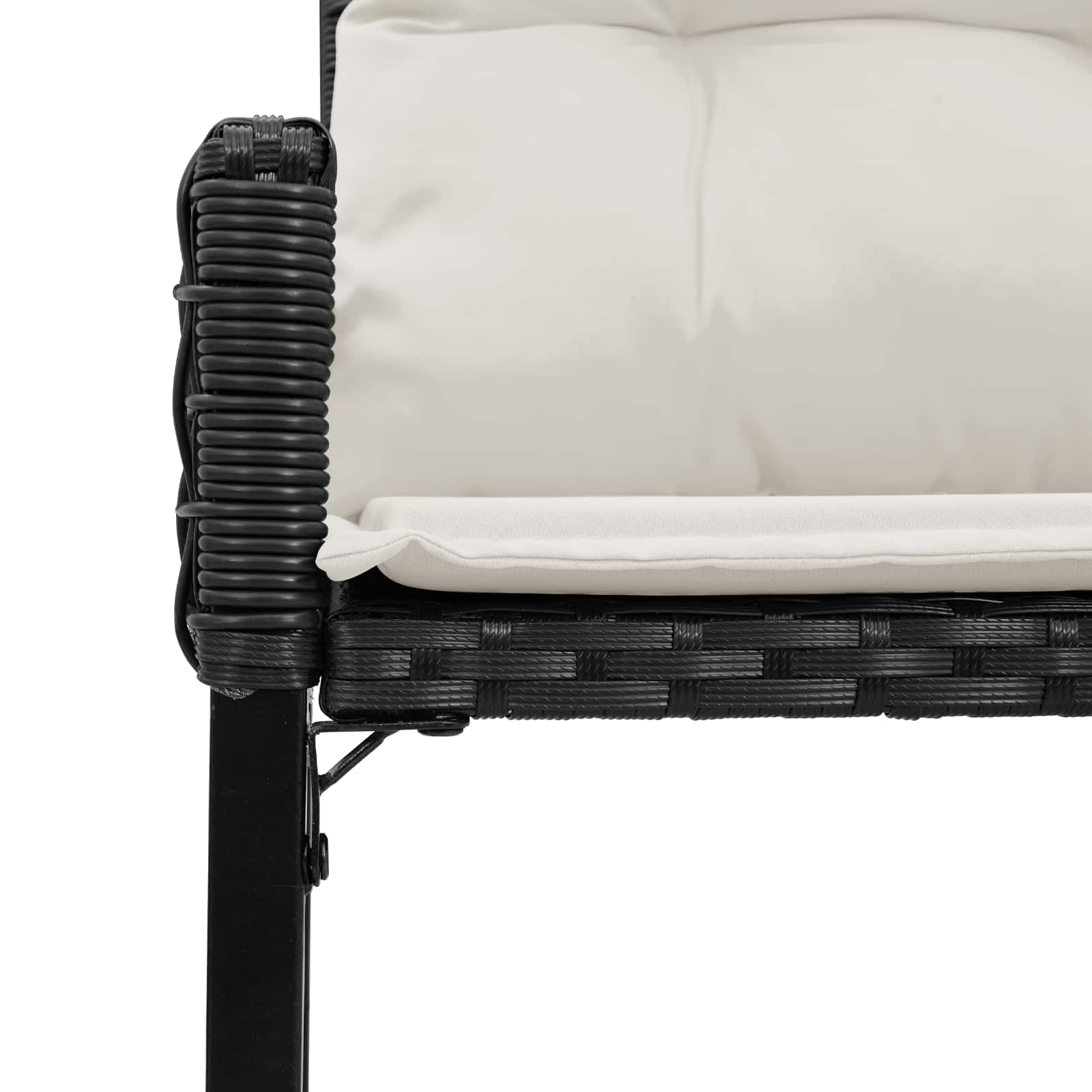Ławka ogrodowa z poduszką, czarna i kremowo-biała, 118 x 55 x 82 cm – rattanowa ławka do siedzenia na taras i do ogrodu