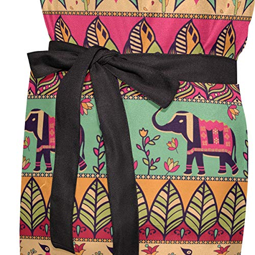 Alaza Funny Apron With 2 Pockets For Women Men Indian Boho Tribal Elephant Adjustable Garden Bib #TOP4