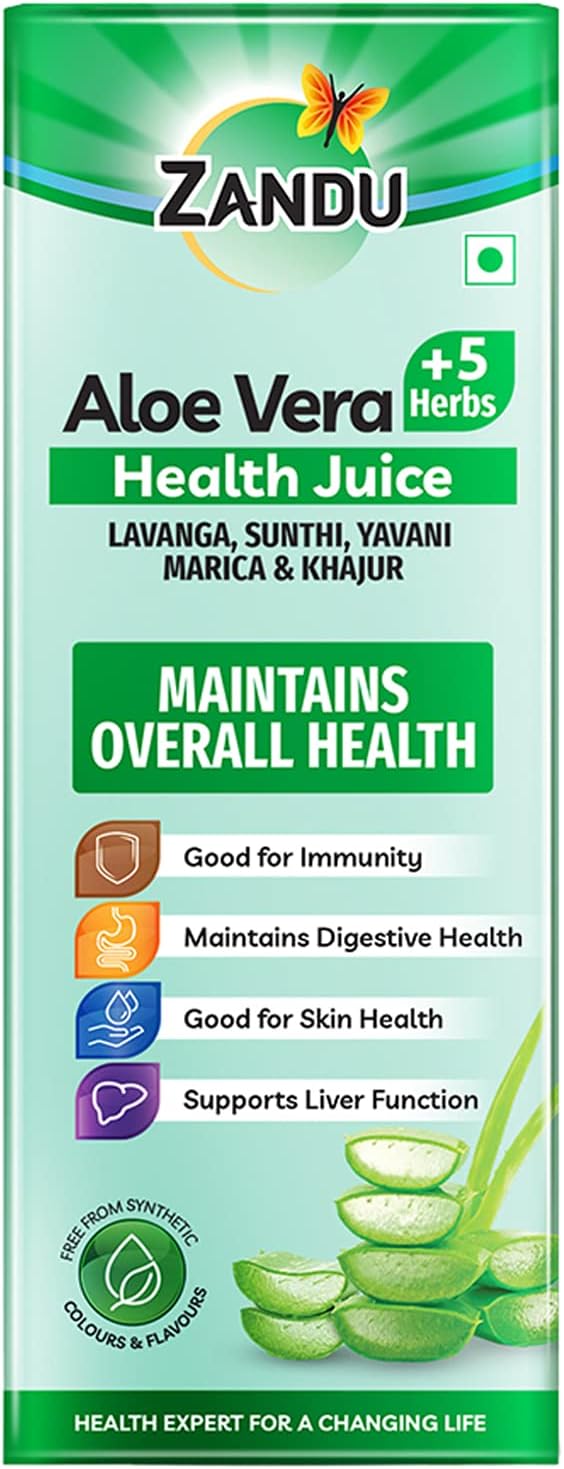 Zandu Aloe Vera + 5 Herbs Health Juice | Ayurvedic Immunity Booster | Good for Digestive Health, Skin Health & Liver Function | No Added Sugar (1000ml)