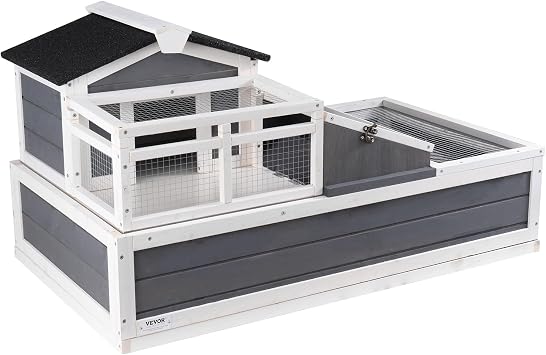 VEVOR 3-Room Tortoise House,Tortoise Habitat with Balcony & 2 Stories, Wooden Tortoise Enclosure Indoor & Outdoor with Ramp, Tray, Openable Roof, Large Reptile Cage, 44" x 25.6"x 24"