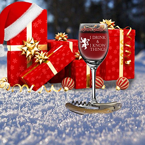 Desired Cart I Drink And I Know Things Wine Glass + Free Bottle Opener Made In Casterly Rock - Game Of Thrones & House Of The Dragon Inspired - Mother Of The Dragons #TOP7