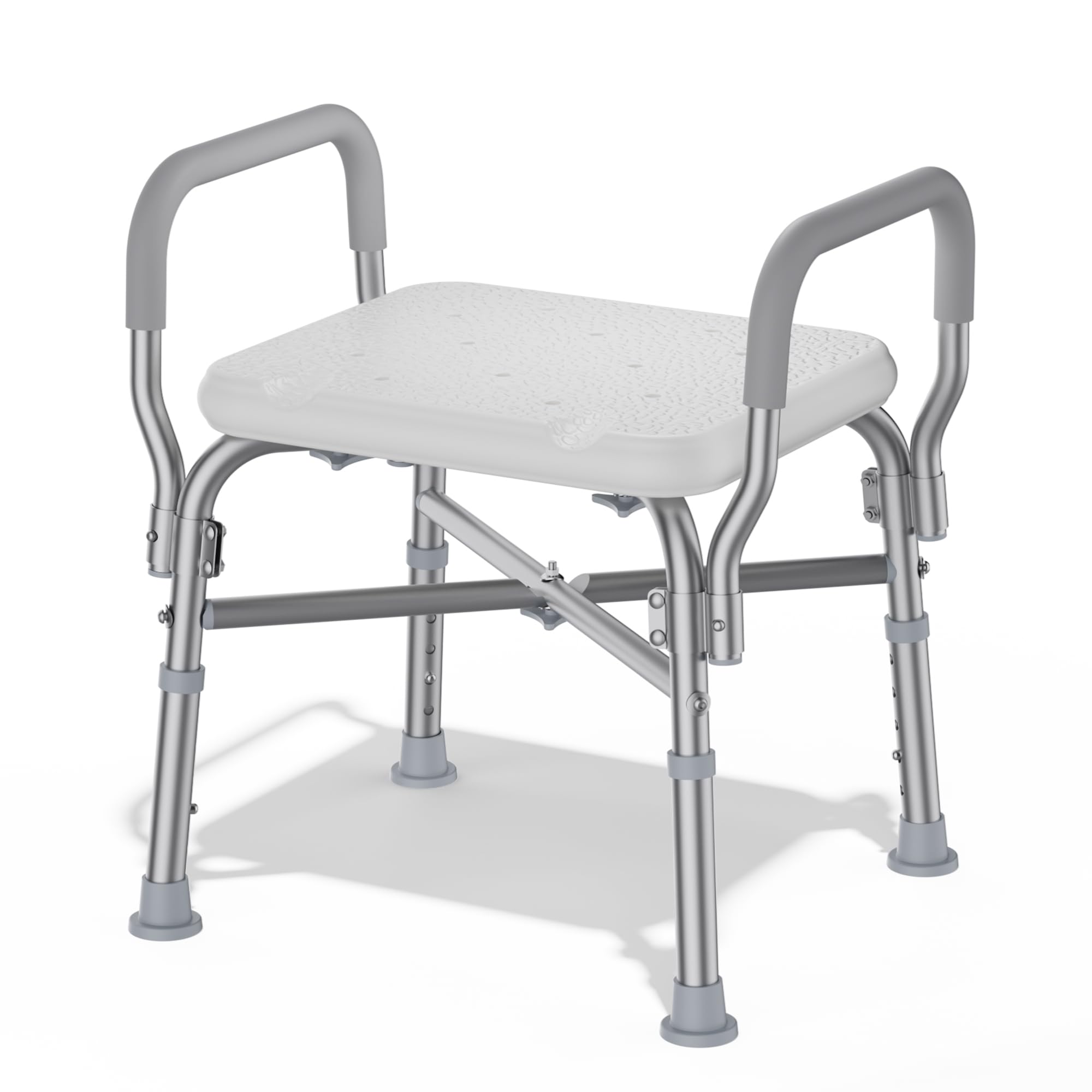 Silla de ducha y brazos acolchados, taburete de baño de altura ajustable con pies antideslizantes, silla de bañera para ancianos, asiento de baño con respaldo, tapa de peso de 350 libras