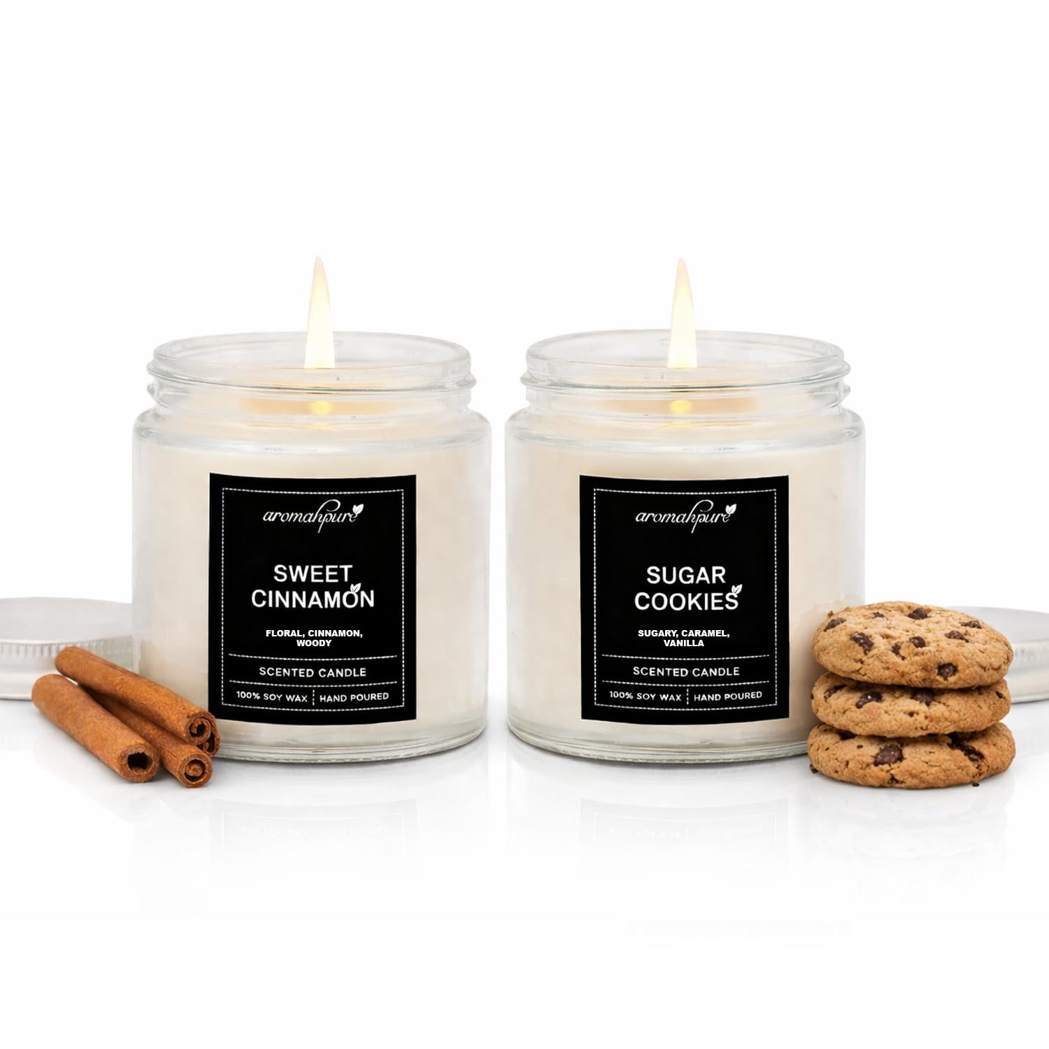 Scented Candles (55 Hours) (100% Soy Wax)- Handcrafted | Smoke-Free | Sweet Cinnamon- Cinnamon & Woody, Sugar Cookies- Sugery, Caramel & Vanilla Fragrance Candles for Home, IFRA Certified-image-48