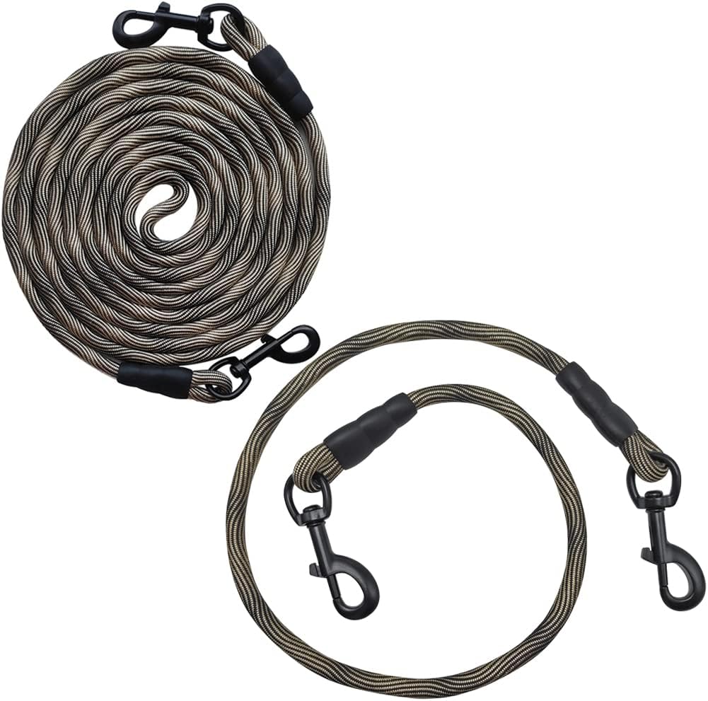 BTINESFUL50ft Dog Tie Out Rope + 3ft Short Training Tie Down (Black)